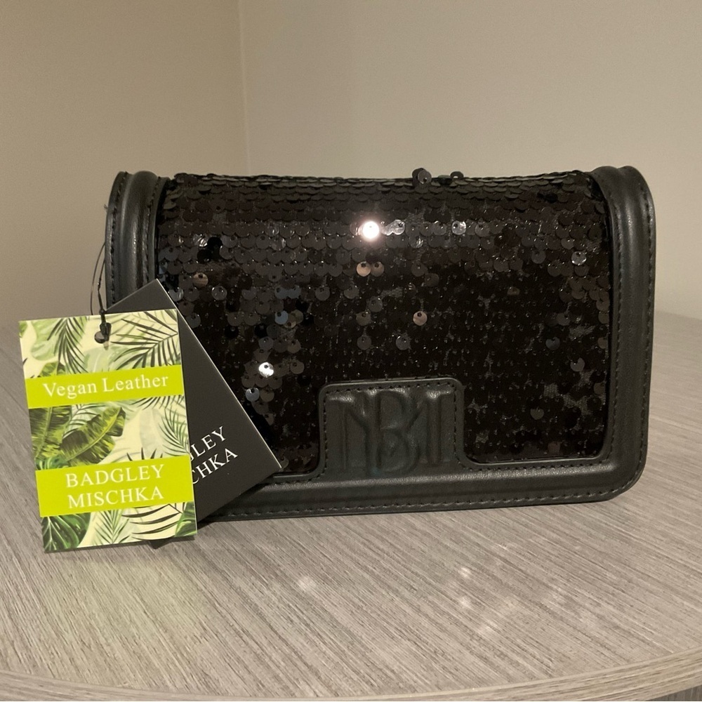 Badgley Mischka Black Sequin Crossbody Bag